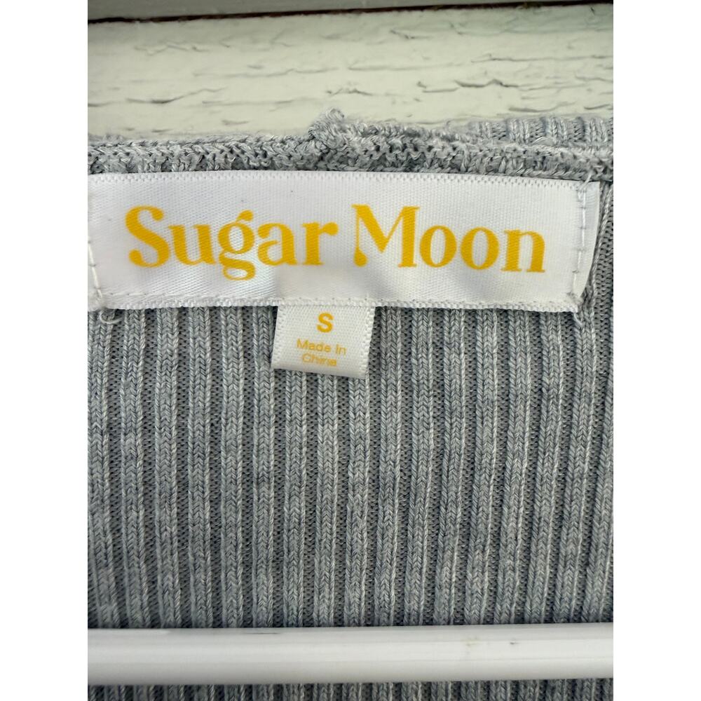 Sugar Moon Gray Ribbed Cropped Hoodie Jacket | Size S - Picture 3 of 6